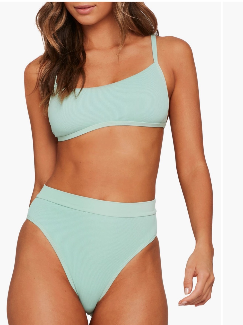 L Space French Cut Ribbed High waisted Bikini Bottom in High Tide